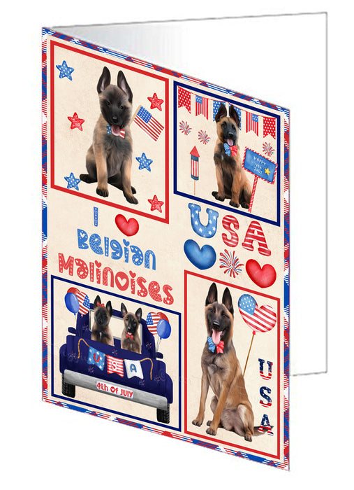 4th of July Independence Day I Love USA Belgian Malinois Dogs Handmade Artwork Assorted Pets Greeting Cards and Note Cards with Envelopes for All Occasions and Holiday Seasons