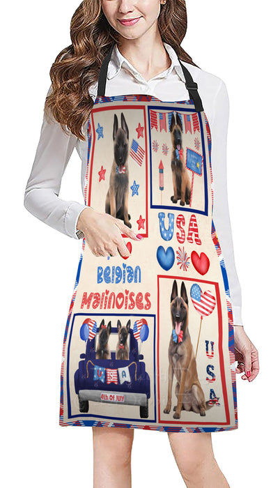 4th of July Independence Day I Love USA Belgian Malinois Dogs Apron - Adjustable Long Neck Bib for Adults - Waterproof Polyester Fabric With 2 Pockets - Chef Apron for Cooking, Dish Washing, Gardening, and Pet Grooming