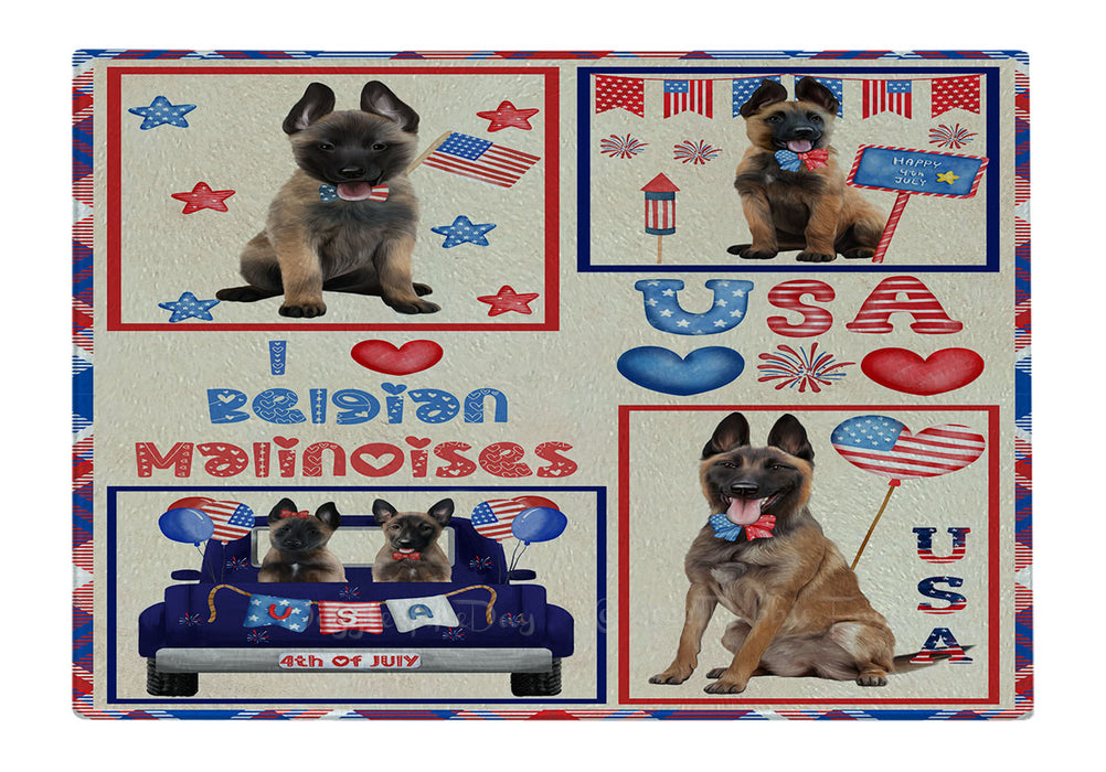 4th of July Independence Day I Love USA Belgian Malinois Dogs Cutting Board - For Kitchen - Scratch & Stain Resistant - Designed To Stay In Place - Easy To Clean By Hand - Perfect for Chopping Meats, Vegetables