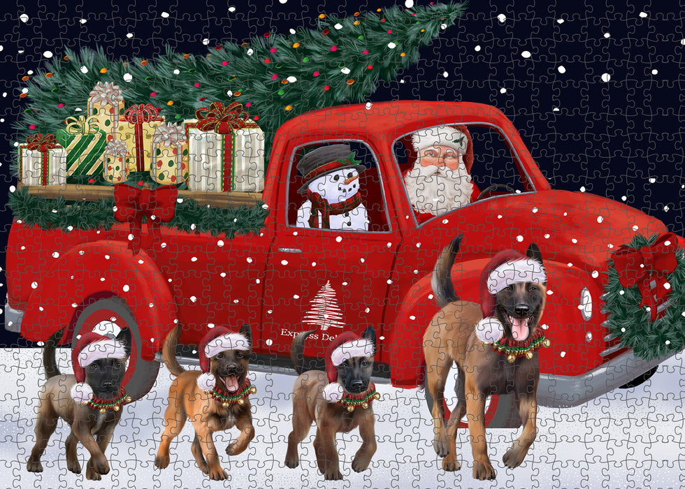 Christmas Express Delivery Red Truck Running Belgian Malinois Dogs Puzzle  PUZL99604