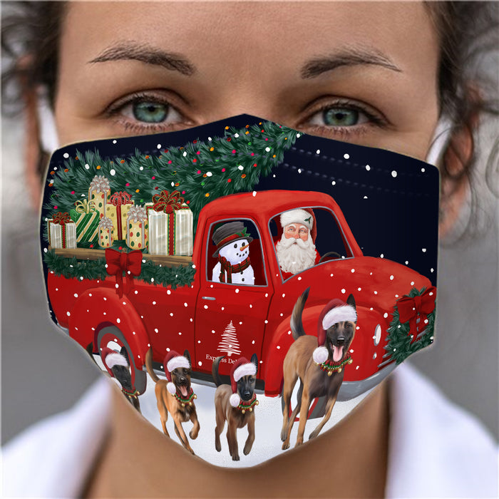 Christmas Express Delivery Red Truck Running Belgian Malinois Dogs Face Mask FM49845