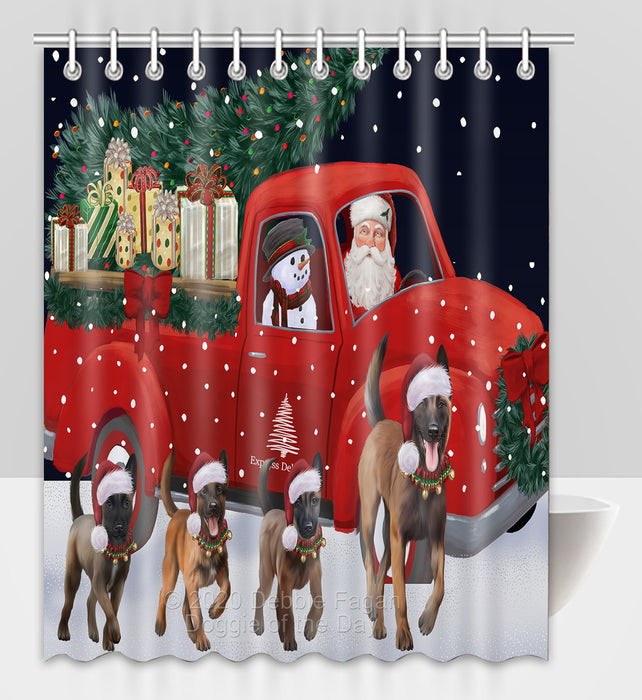 Christmas Express Delivery Red Truck Running Belgian Malinois Dogs Shower Curtain Bathroom Accessories Decor Bath Tub Screens