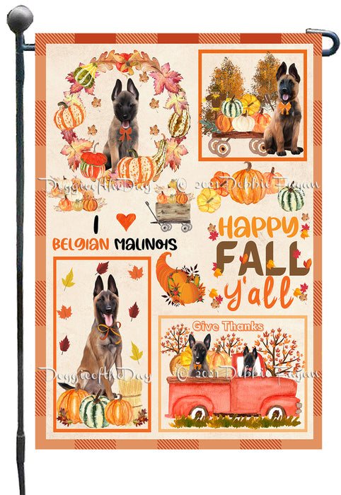 Happy Fall Y'all Pumpkin Belgian Malinois Dogs Garden Flags- Outdoor Double Sided Garden Yard Porch Lawn Spring Decorative Vertical Home Flags 12 1/2"w x 18"h