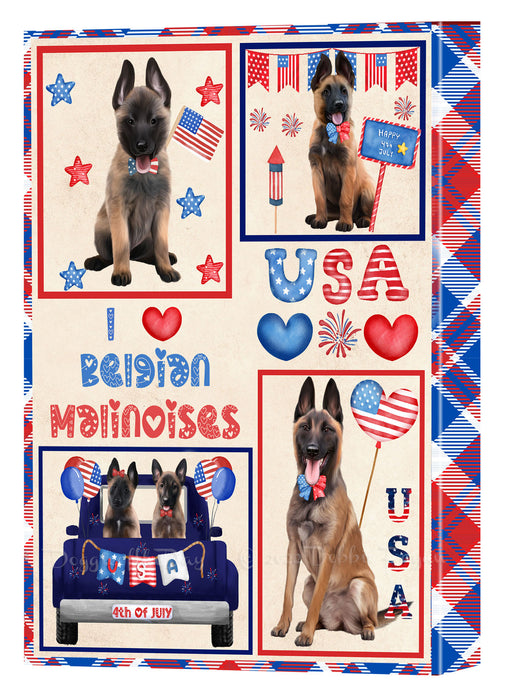 4th of July Independence Day I Love USA Belgian Malinois Dogs Canvas Wall Art - Premium Quality Ready to Hang Room Decor Wall Art Canvas - Unique Animal Printed Digital Painting for Decoration