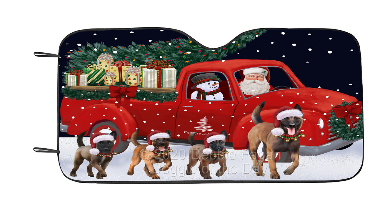 Christmas Express Delivery Red Truck Running Belgian Malinois Dog Car Sun Shade Cover Curtain