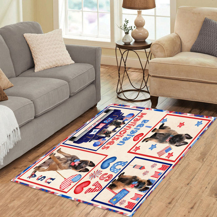 4th of July Independence Day I Love USA Belgian Malinois Dogs Area Rug - Ultra Soft Cute Pet Printed Unique Style Floor Living Room Carpet Decorative Rug for Indoor Gift for Pet Lovers