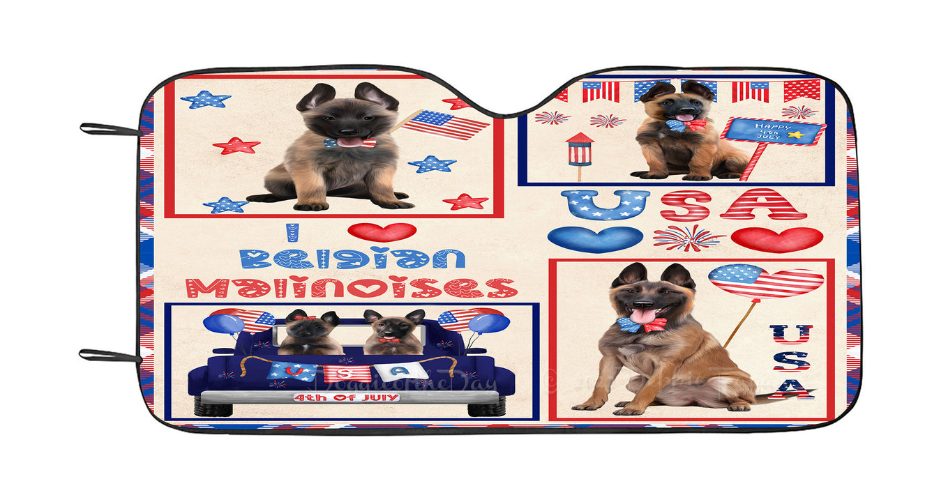 4th of July Independence Day I Love USA Belgian Malinois Dogs Car Sun Shade Cover Curtain