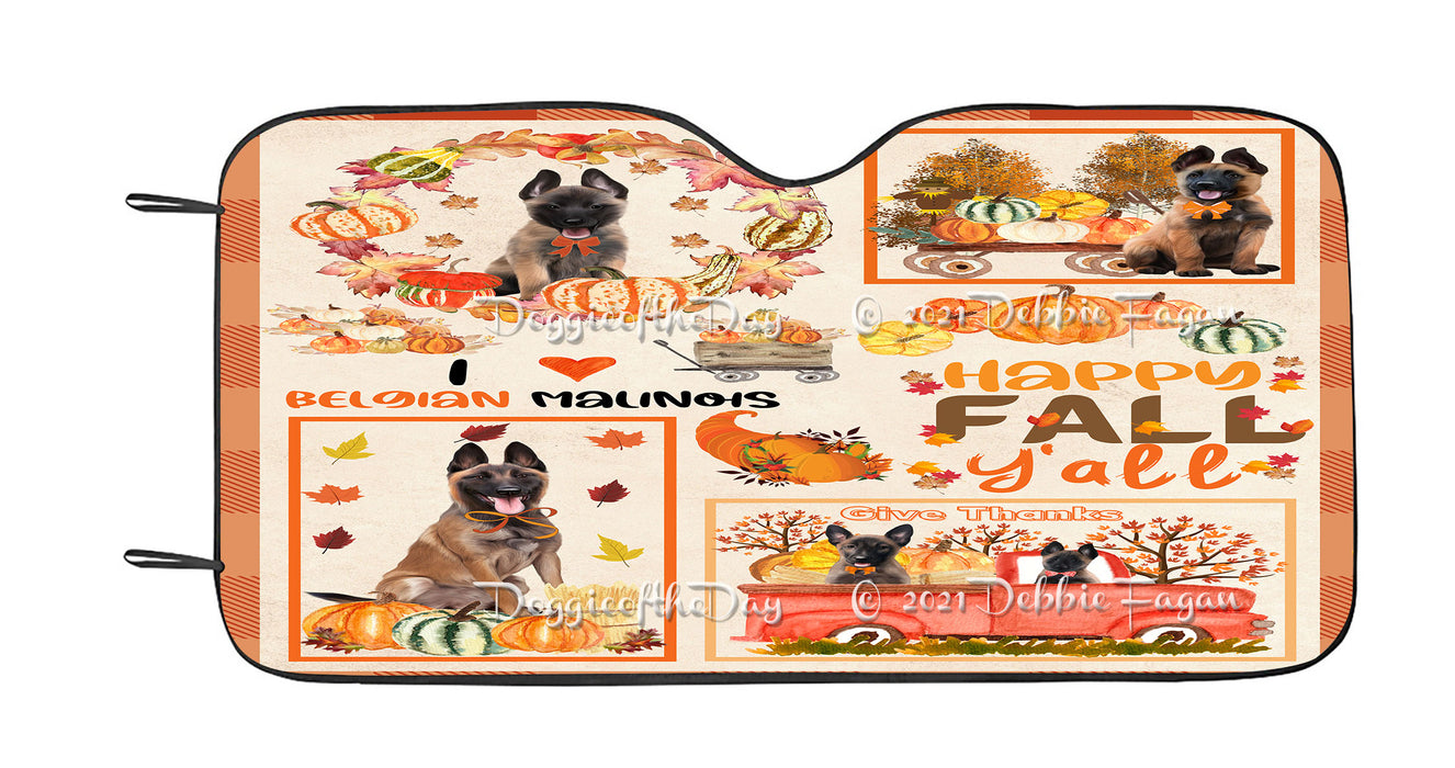 Happy Fall Y'all Pumpkin Belgian Malinois Dogs Car Sun Shade Cover Curtain