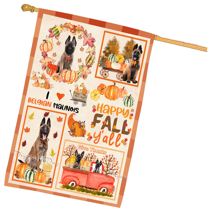 Happy Fall Y'all Pumpkin Belgian Malinois Dogs House Flag Outdoor Decorative Double Sided Pet Portrait Weather Resistant Premium Quality Animal Printed Home Decorative Flags 100% Polyester