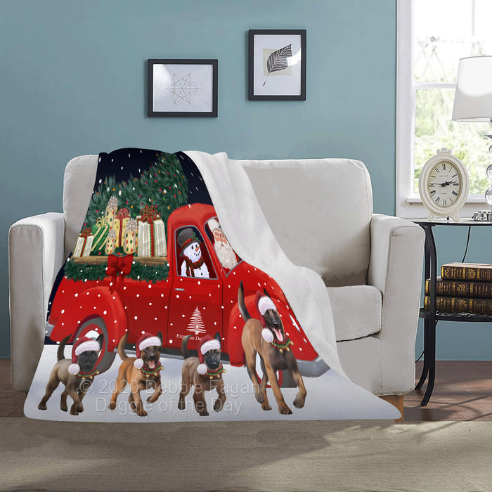 Christmas Express Delivery Red Truck Running Belgian Malinois Dogs Blanket BLNKT141698