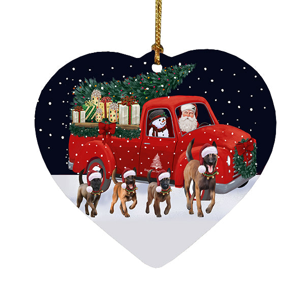 Christmas Express Delivery Red Truck Running Belgian Malinois Dogs Heart Christmas Ornament RFPOR58068