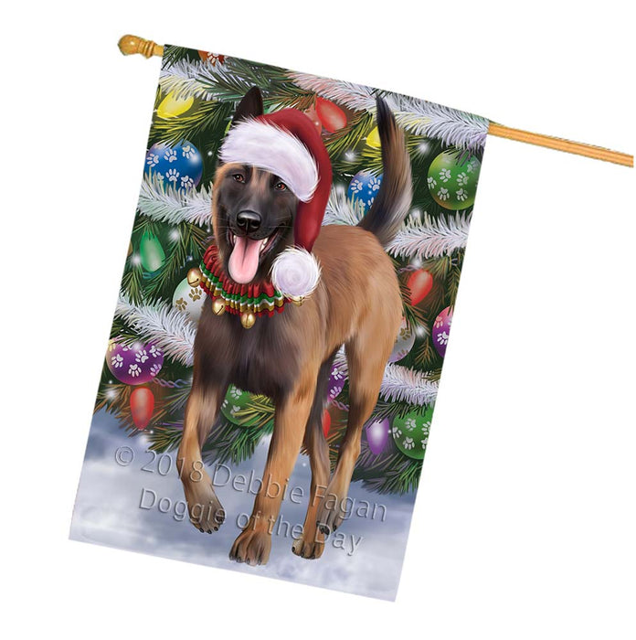 Trotting in the Snow Belgian Malinoise Dog House Flag FLG55841