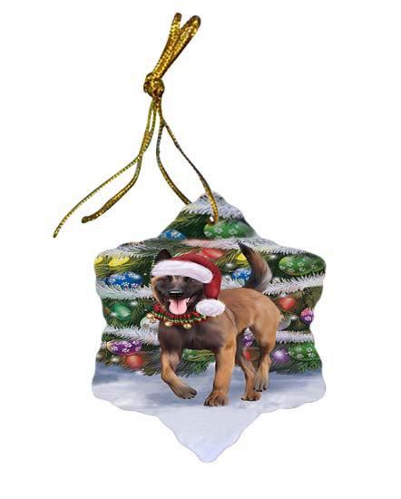 Trotting in the Snow Belgian Malinoise Dog Star Porcelain Ornament SPOR55768