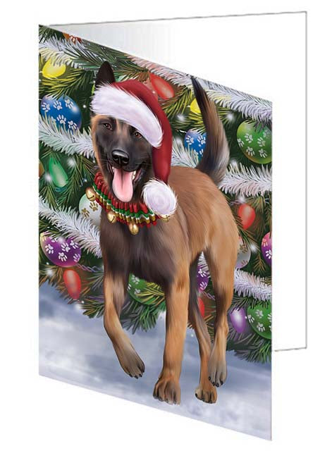 Trotting in the Snow Belgian Malinoise Dog Handmade Artwork Assorted Pets Greeting Cards and Note Cards with Envelopes for All Occasions and Holiday Seasons GCD70751