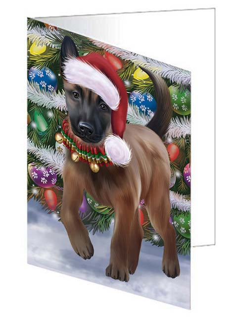 Trotting in the Snow Belgian Malinoise Dog Handmade Artwork Assorted Pets Greeting Cards and Note Cards with Envelopes for All Occasions and Holiday Seasons GCD70754