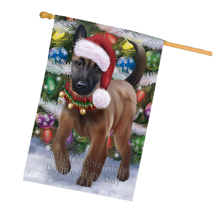 Trotting in the Snow Belgian Malinoise Dog House Flag FLG55842