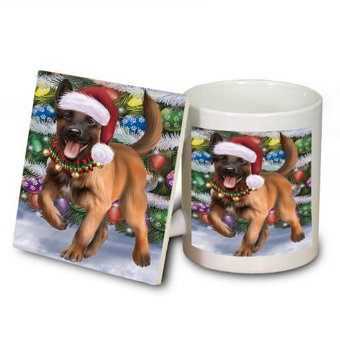 Trotting in the Snow Belgian Malinoise Dog Mug and Coaster Set MUC55406