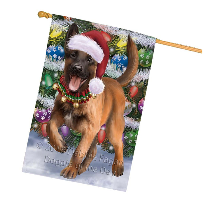 Trotting in the Snow Belgian Malinoise Dog House Flag FLG55843