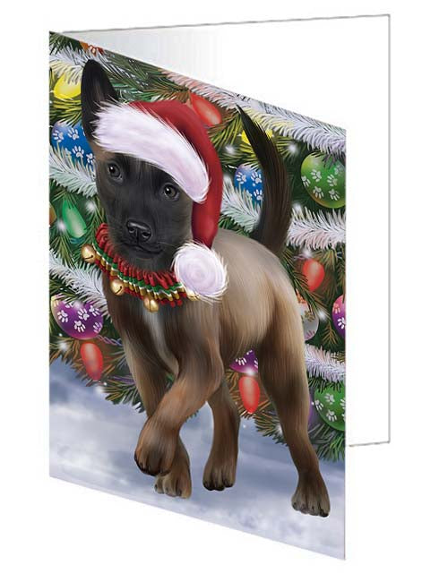 Trotting in the Snow Belgian Malinoise Dog Handmade Artwork Assorted Pets Greeting Cards and Note Cards with Envelopes for All Occasions and Holiday Seasons GCD70760