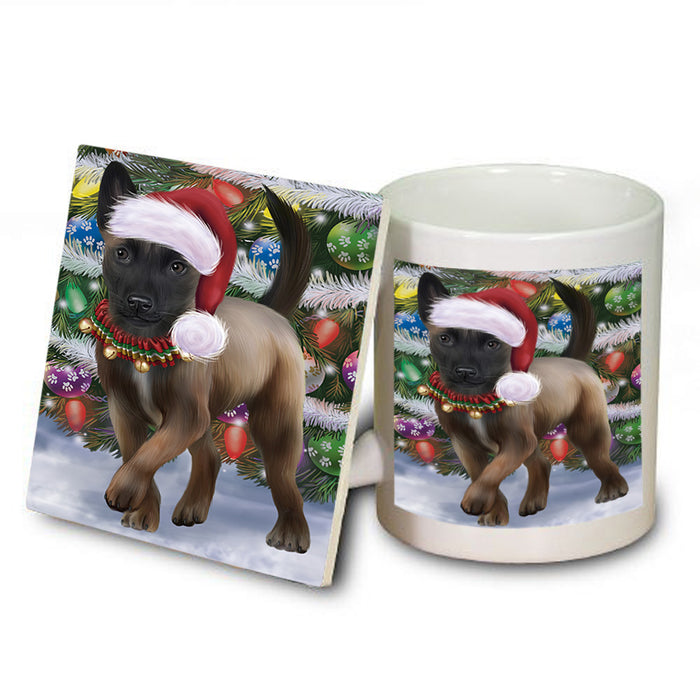 Trotting in the Snow Belgian Malinoise Dog Mug and Coaster Set MUC55407