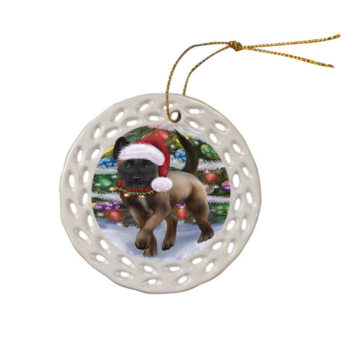 Trotting in the Snow Belgian Malinoise Dog Ceramic Doily Ornament DPOR55771