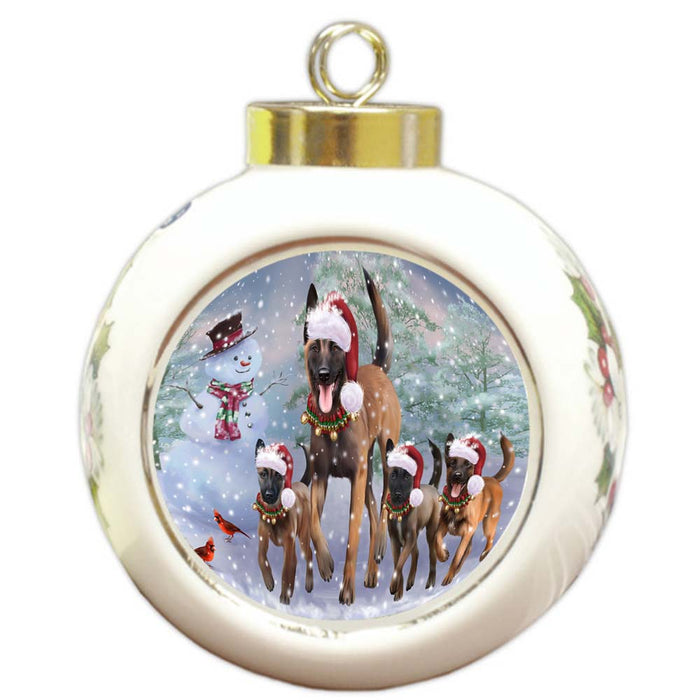 Christmas Running Family Belgian Malinoises Dog Round Ball Christmas Ornament RBPOR55818