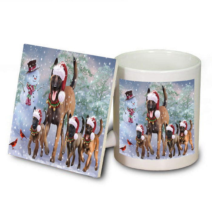 Christmas Running Family Belgian Malinoises Dog Mug and Coaster Set MUC55454