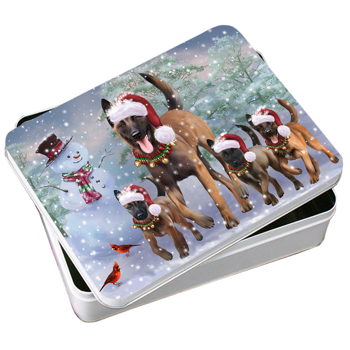 Christmas Running Family Belgian Malinoises Dog Photo Storage Tin PITN55405