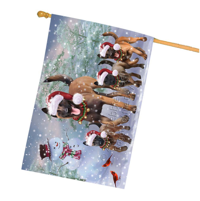 Christmas Running Family Belgian Malinoises Dog House Flag FLG55891