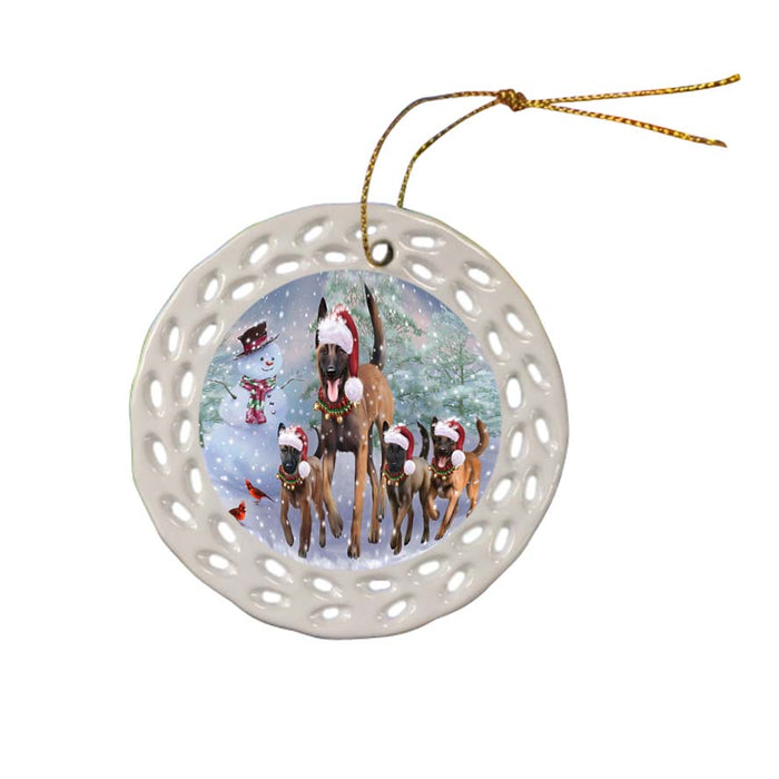 Christmas Running Family Belgian Malinoises Dog Ceramic Doily Ornament DPOR55818