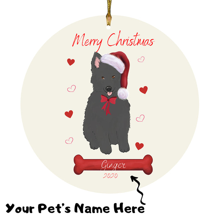 Personalized Merry Christmas  Belgian Shepherd Dog Christmas Tree Round Flat Ornament RBPOR58912