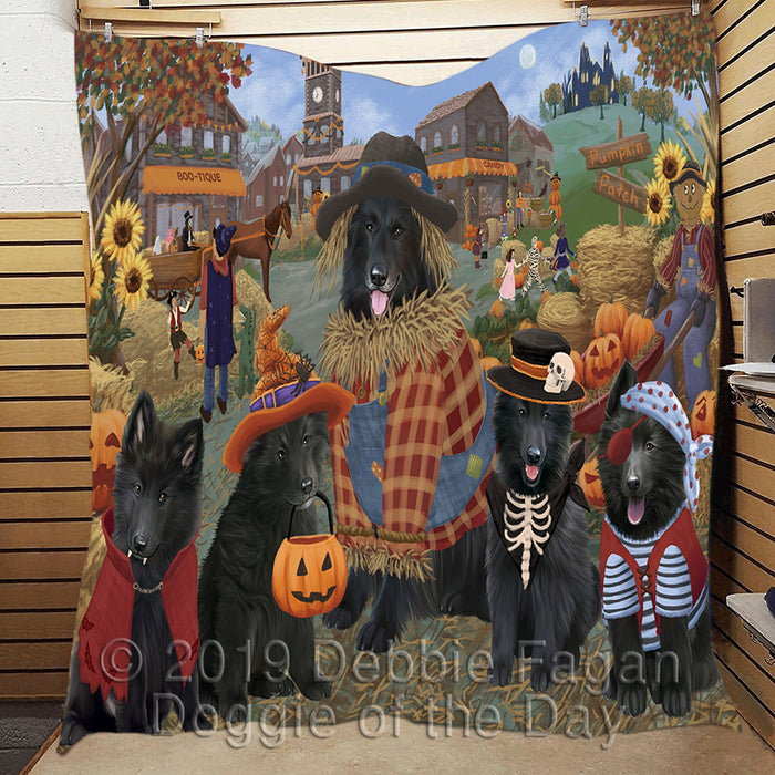 Halloween 'Round Town and Fall Pumpkin Scarecrow Both Belgian Shepherd Dogs Quilt