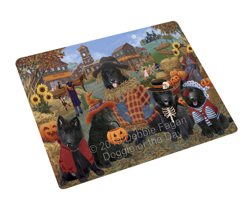 Halloween 'Round Town And Fall Pumpkin Scarecrow Both Belgian Shepherd Dogs Cutting Board C77038
