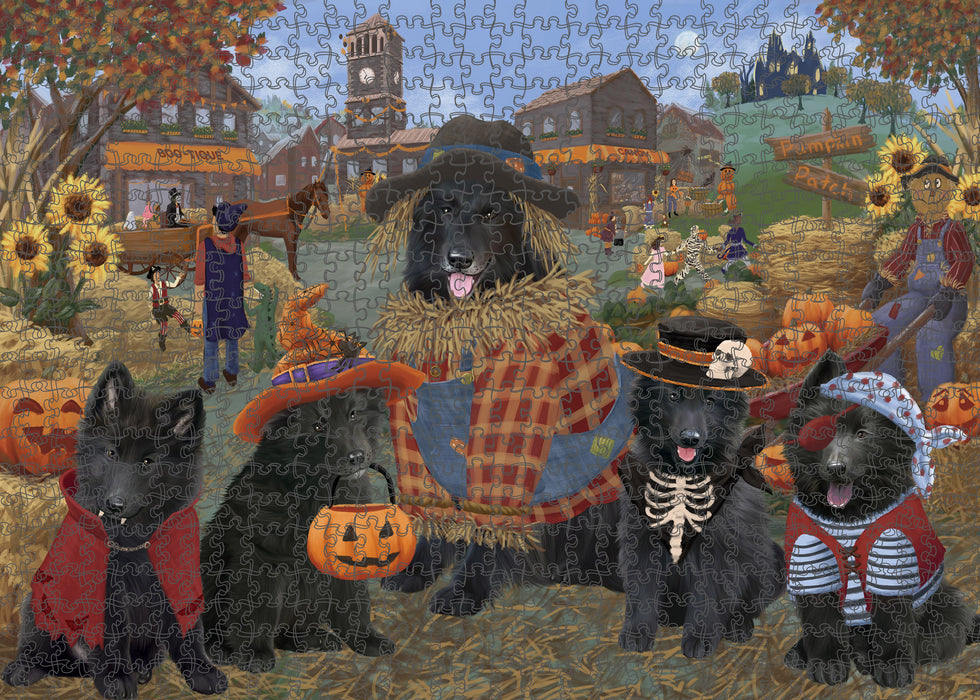 Halloween 'Round Town And Fall Pumpkin Scarecrow Both Belgian Shepherd Dogs Puzzle with Photo Tin PUZL96184