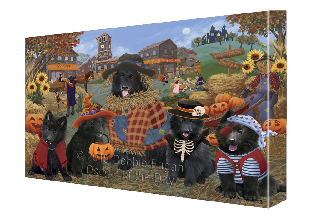 Halloween 'Round Town And Fall Pumpkin Scarecrow Both Belgian Shepherd Dogs Canvas Print Wall Art Décor CVS139310