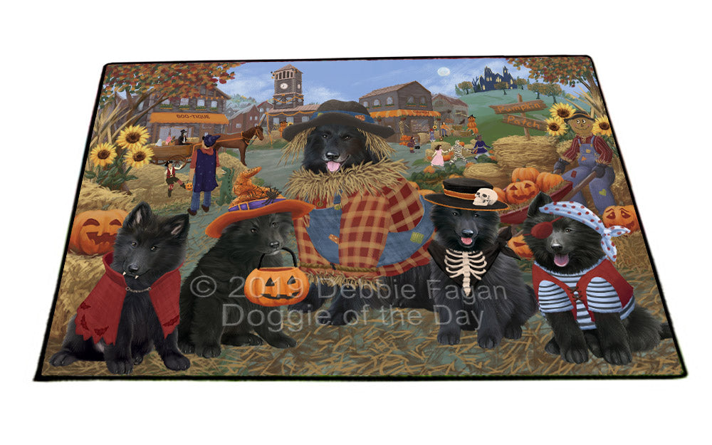 Halloween 'Round Town And Fall Pumpkin Scarecrow Both Belgian Shepherd Dogs Floormat FLMS53852