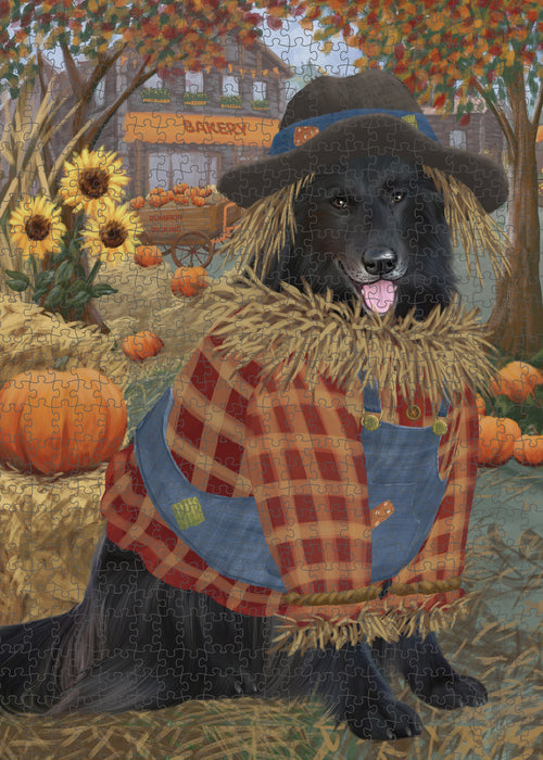 Halloween 'Round Town And Fall Pumpkin Scarecrow Both Belgian Shepherd Dogs Puzzle with Photo Tin PUZL96428