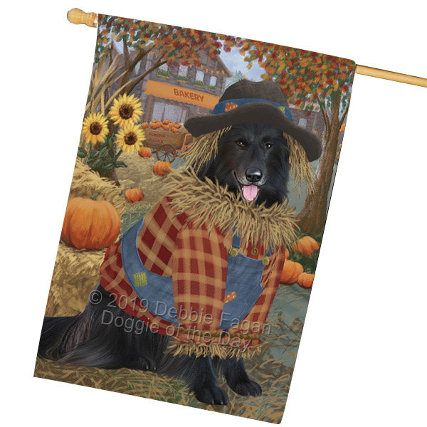 Halloween 'Round Town And Fall Pumpkin Scarecrow Both Belgian Shepherd Dogs House Flag FLG65686