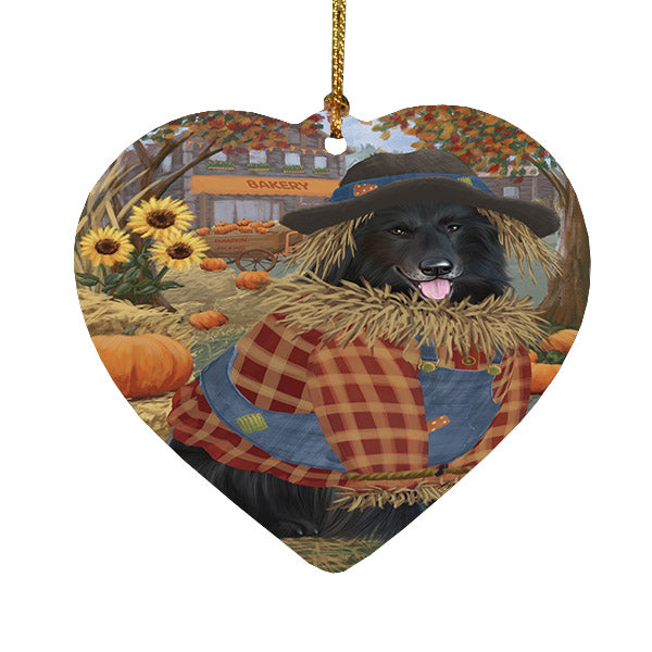 Fall Pumpkin Scarecrow Belgian Shepherd Dogs Heart Christmas Ornament HPOR57530