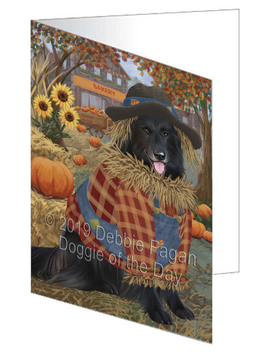 Fall Pumpkin Scarecrow Belgian Shepherd Dog Handmade Artwork Assorted Pets Greeting Cards and Note Cards with Envelopes for All Occasions and Holiday Seasons GCD77936