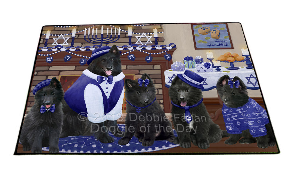 Happy Hanukkah Family and Happy Hanukkah Both Belgian Shepherd Dogs Floormat FLMS54035