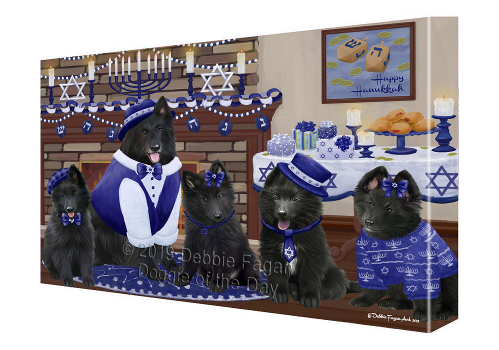 Happy Hanukkah Family and Happy Hanukkah Both Belgian Shepherd Dogs Canvas Print Wall Art Décor CVS140912