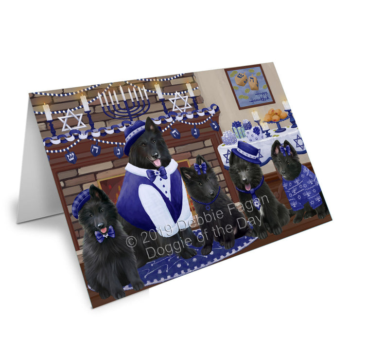 Happy Hanukkah Family Belgian Shepherd Dogs Handmade Artwork Assorted Pets Greeting Cards and Note Cards with Envelopes for All Occasions and Holiday Seasons GCD78119