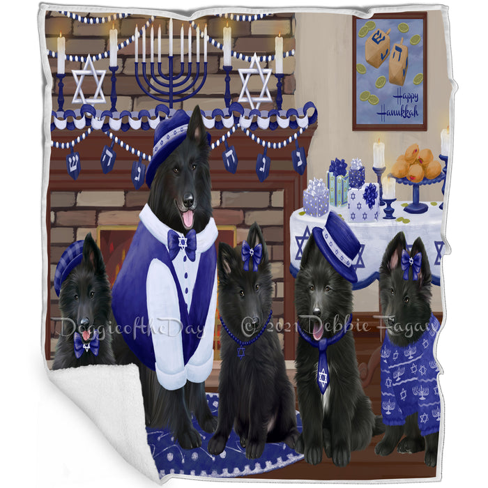 Happy Hanukkah Family and Happy Hanukkah Both Belgian Shepherd Dogs Blanket BLNKT140285