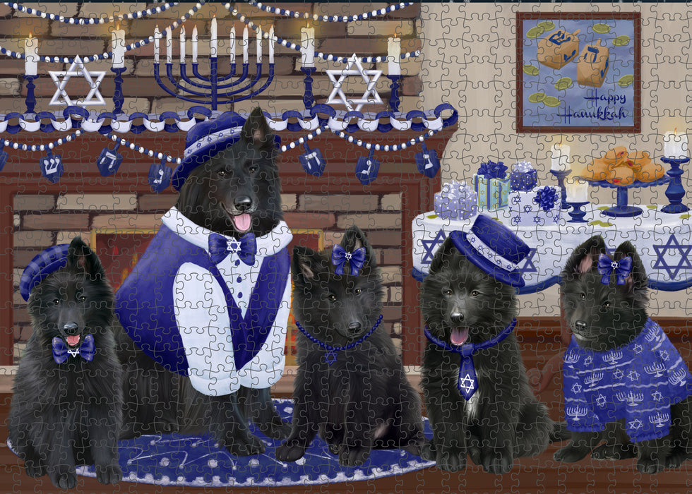 Happy Hanukkah Family and Happy Hanukkah Both Belgian Shepherd Dogs Puzzle with Photo Tin PUZL96672