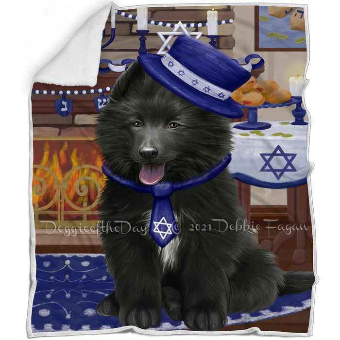 Happy Hanukkah Family and Happy Hanukkah Both Belgian Shepherd Dog Blanket BLNKT139781