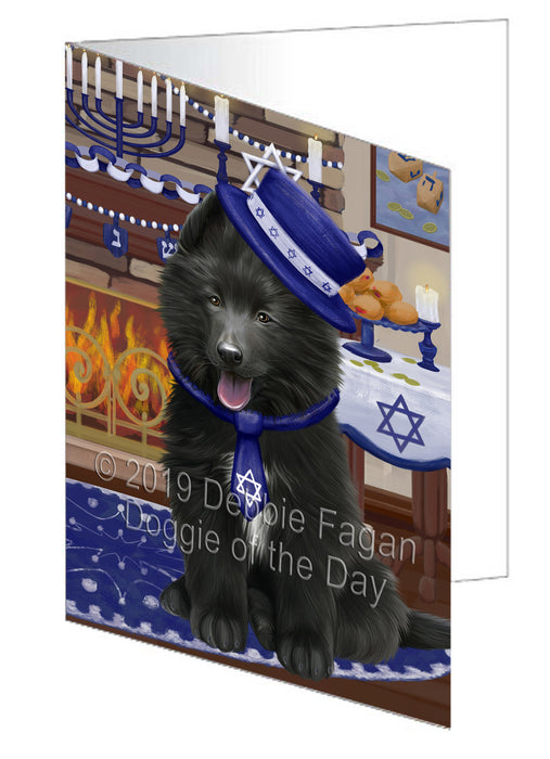 Happy Hanukkah Belgian Shepherd Dog Handmade Artwork Assorted Pets Greeting Cards and Note Cards with Envelopes for All Occasions and Holiday Seasons GCD78287