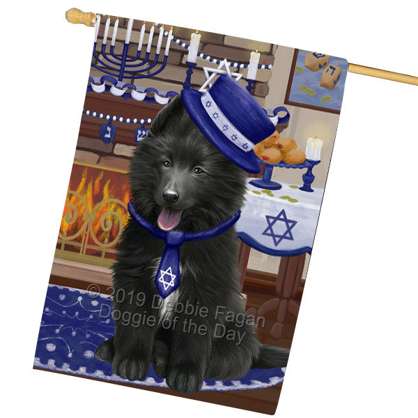 Happy Hanukkah Family and Happy Hanukkah Both Belgian Shepherd Dog House Flag FLG65747
