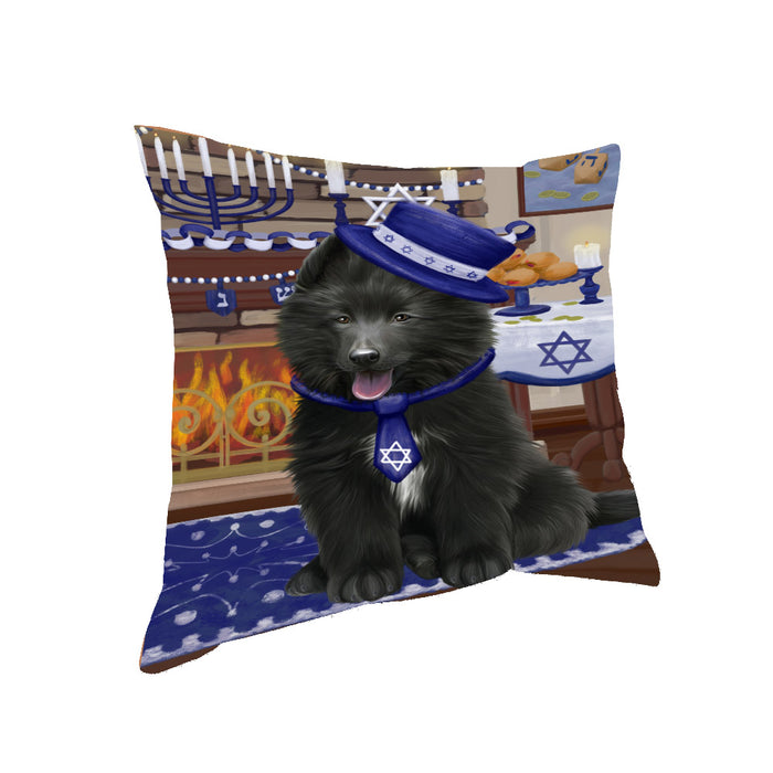 Happy Hanukkah Family and Happy Hanukkah Both Belgian Shepherd Dog Pillow PIL82988