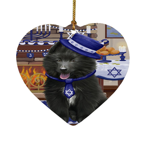 Happy Hanukkah Belgian Shepherd Dog Heart Christmas Ornament HPOR57647